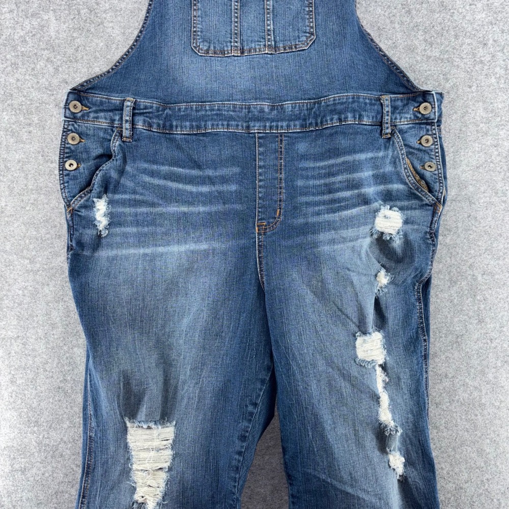Torrid Denim Womens Blue Distressed Bib Overalls Medium Wash Plus Size - Picture 3 of 10